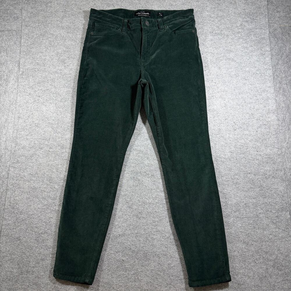 Lucky Brand Ava Skinny Pants Womens 10/30 Dark Green Corduroy Stretch Mid Rise